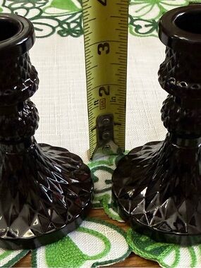 Black Pressed Glass Candle Holders - Set of 2